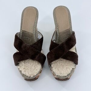 UGG Margot 1689 Women’s Brown Suede Wedge Sandals Size 10 Shearling Espadrille